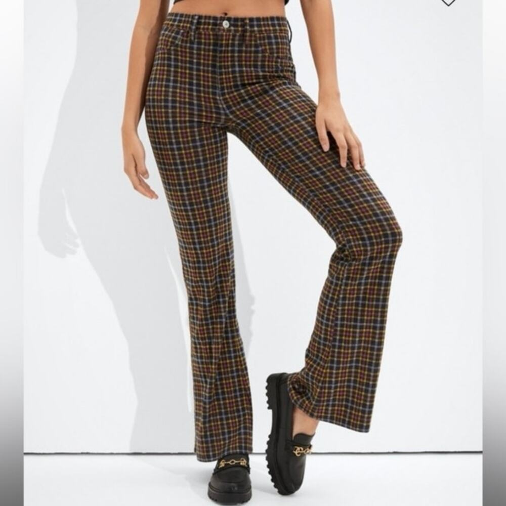 American Eagle Outfitters Brown Plaid Flare Pants
